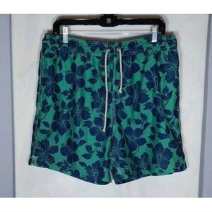 J.Crew Men’s Swim Trunks Size L Green Blue Floral Hawaiian Beach Shorts